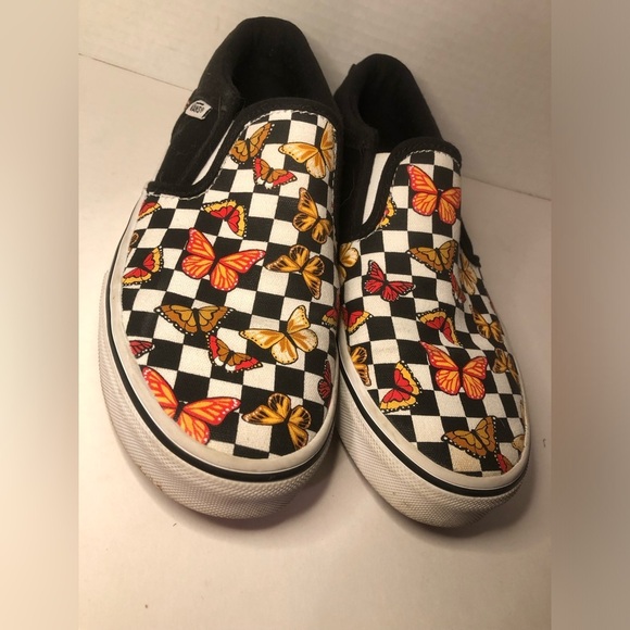 Vans Kids Slip-On Butterfly Checkered Shoes - Black and Multicolor - Picture 3 of 16